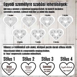 Puzzle szív tartóval anyáknak a családtagok nevével - Egyedi családi szív alakú dísz -Te vagy a puzzledarab, ami - otthon & életmód - dekoráció - asztal és polc dekoráció - asztaldísz - Meska.hu