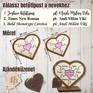 Puzzle szív tartóval anyáknak a családtagok nevével - Egyedi családi szív alakú dísz -Te vagy a puzzledarab, ami - otthon & életmód - dekoráció - asztal és polc dekoráció - asztaldísz - Meska.hu