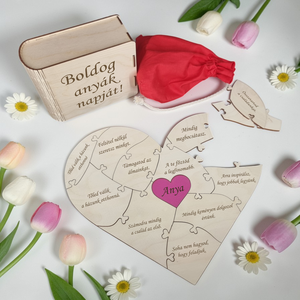 Szív alakú egyedi puzzle - Gravírozott ajándék anyáknak - Fa kirakó névvel, Játék & Sport, Puzzle, Forma puzzle, Gravírozás, pirográfia, MESKA