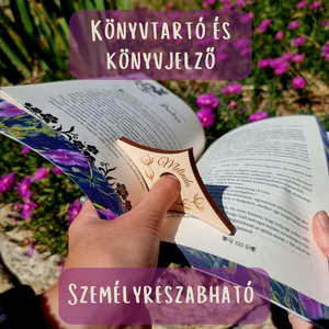 Egykezes könyvlap tartó hozzá tartozó kulcstartóval, Könyv & Zene, Könyvjelző, Gravírozás, pirográfia, MESKA