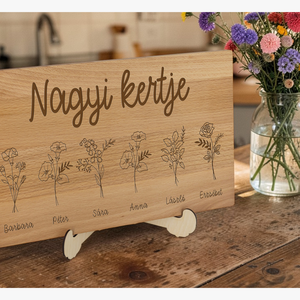 Egyedi gravírozott virágoskert vágódeszka � Anyáknak, Nagymamáknak, szeretteidnek - személyre szabható, Otthon & Életmód, Konyhafelszerelés, tálalás, Sütés, főzés, Vágódeszka, Gravírozás, pirográfia, MESKA