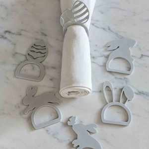 Húsvéti nyuszi szalvétagyűrű szett � 6 db matt szürke dekor, Ünnepi díszek, dekorációk, Húsvéti díszek és dekorációk, Húsvéti asztaldíszek, , MESKA