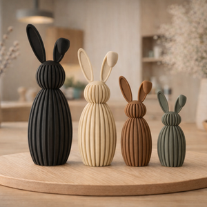 Japandi Bordázott Nyuszi Kollekció � 4 méret, álló/lehajló fülekkel - ünnepi díszek, dekorációk - húsvéti díszek és dekorációk - húsvéti ablakdíszek - Meska.hu