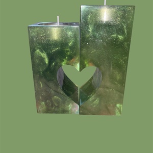 Rocky�s Candle Páros zöld gyertyatartó szív kivágással � romantikus dekoráció - otthon & életmód - gyertya, illat, aroma - gyertyatartó - Meska.hu