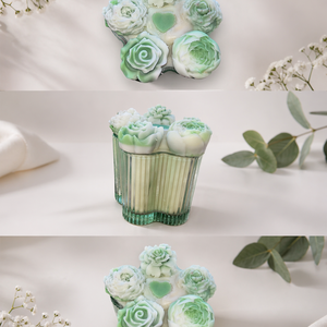 Rocky�s CANDLE Virágos kézműves szója gyertya � zöld-fehér, természetes stílus, Otthon & Életmód, Gyertya, illat, aroma, Mécses és mécsestartó, Gyertya-, mécseskészítés, MESKA