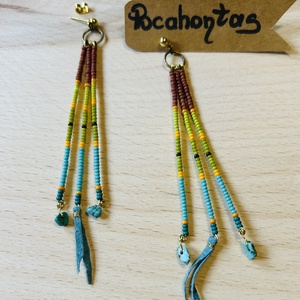 Pocahontas gyöngy fülbevaló, Ékszer, Fülbevaló, Lógó fülbevaló, Gyöngyfűzés, gyöngyhímzés, Ékszerkészítés, MESKA