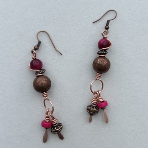 Pink achát fülbevaló - ékszer - fülbevaló - lógós kerek fülbevaló - Meska.hu