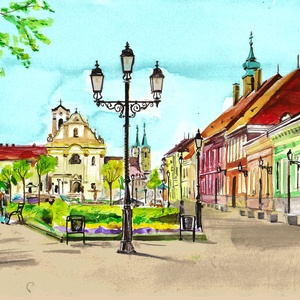 vác főtér, EREDETI akvarell festmény -  - Meska.hu
