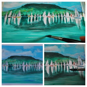 Balaton, Badacsony, balatoni akvarell,Kék-szalag, Vitorlás, Vitorlázás - művészet - festmény - akvarell - Meska.hu