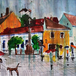zuhany, tócsa, buborék Eső, Szentendre, esős tavasz, Művészet, Grafika & Illusztráció, Művészi nyomat, Festészet, Fotó, grafika, rajz, illusztráció, MESKA