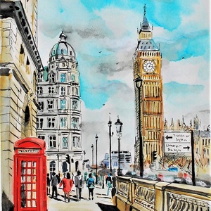 London, #BigBan, #londoni akvarellek, Művészet, Grafika & Illusztráció, Művészi nyomat, Festészet, Fotó, grafika, rajz, illusztráció, MESKA