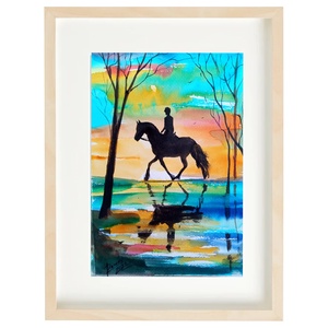 Esti csend, Lovas festmény, Lovas tájkép, ló, Tusrajz, grafika -  - Meska.hu