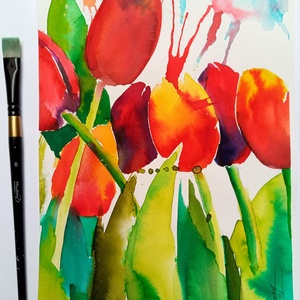 EREDETI akvarell festmény, Tulipánok, tulipán, virág, ajándék - művészet - festmény - akvarell - Meska.hu