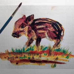 Védtelenül csíkos kismalac, vaddisznó, természet, Művészet, Művészi nyomat, Festészet, Fotó, grafika, rajz, illusztráció, MESKA