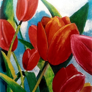 Piros Tulipánok, tulipán, virág, ajándék - művészet - festmény - akvarell - Meska.hu