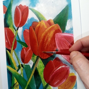 Piros Tulipánok, tulipán, virág, ajándék - művészet - festmény - akvarell - Meska.hu