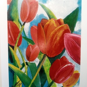 Piros Tulipánok, tulipán, virág, ajándék - művészet - festmény - akvarell - Meska.hu