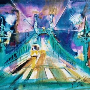Szabadság híd fénye  akvarell festmény, Budapest, - művészet - festmény - akvarell - Meska.hu