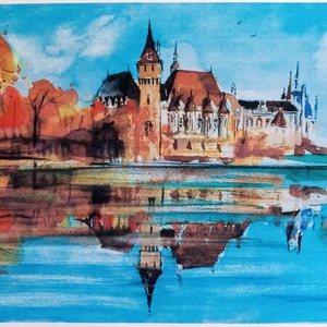 Vajdahunyad vára  akvarell festmény, Budapest,ősz - Meska.hu