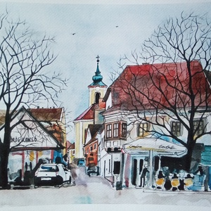 Szentendre, Duna korzó, Görög kancsó, Művészet, Festmény, Festmény vegyes technika, Festészet, Fotó, grafika, rajz, illusztráció, MESKA