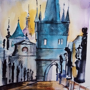 Prágai Károly híd , Művészet, Festmény, Akvarell, Festészet, Fotó, grafika, rajz, illusztráció, MESKA