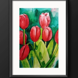 Piros Tulipánok, tulipán, virág, ajándék, Művészet, Festmény, Akvarell, Festészet, Fotó, grafika, rajz, illusztráció, MESKA