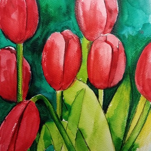 Piros Tulipánok, tulipán, virág, ajándék - művészet - festmény - akvarell - Meska.hu