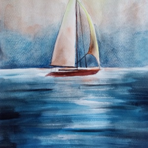 Balaton, balatoni akvarell, Vitorlás, Vitorlázás, Művészet, Grafika & Illusztráció, Művészi nyomat, Festészet, Fotó, grafika, rajz, illusztráció, MESKA