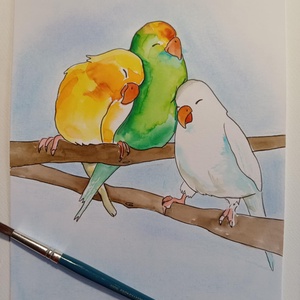 Együtt lenni jó Papagájos akvarell, Művészet, Festmény, Akvarell, Festészet, Fotó, grafika, rajz, illusztráció, MESKA