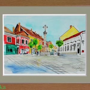  Szentendre akvarell, Főtér - művészet - festmény - akvarell - Meska.hu
