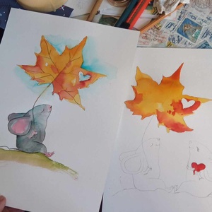 Szeretlek, akvarell, dekoráció,egérke  - művészet - festmény - akvarell - Meska.hu