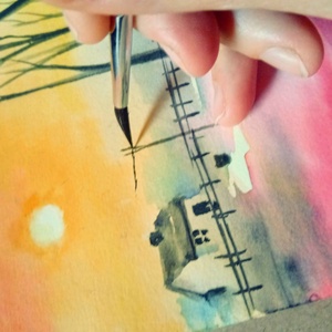 Ködös hajnal akvarell festmény, tél - művészet - grafika & illusztráció - tus - Meska.hu