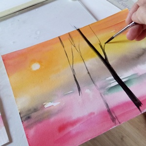 Ködös hajnal akvarell festmény, tél - művészet - grafika & illusztráció - tus - Meska.hu