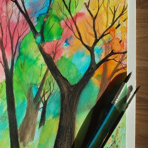 Színes erdő EREDETIakvarell alkotás - művészet - festmény - akvarell - Meska.hu