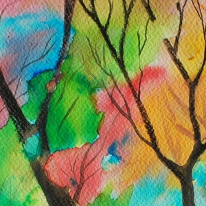 Színes erdő EREDETIakvarell alkotás - művészet - festmény - akvarell - Meska.hu