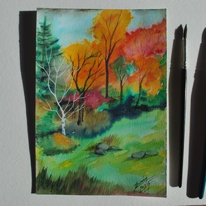 Októberi erdő EREDETI akvarell festmény - művészet - festmény - akvarell - Meska.hu