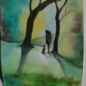 Ködös hajnal EREDETI akvarell festmény, kutyás dekoráció - művészet - festmény - akvarell - Meska.hu