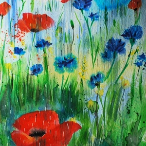 Pipacsos nyári zápor Eredeti akvarell festmény - művészet - festmény - akvarell - Meska.hu