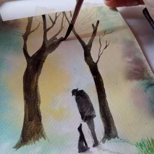 Ködös hajnal EREDETI akvarell festmény, kutyás dekoráció - művészet - festmény - akvarell - Meska.hu