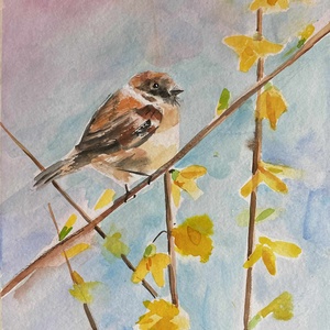 Veréb aranyesővel Eredeti akvarell festmény, veréb, Művészet, Festmény, Akvarell, Festészet, Gyertya-, mécseskészítés, MESKA