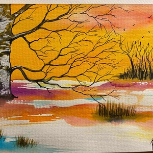 Téli hajnal akvarell festmény - Meska.hu