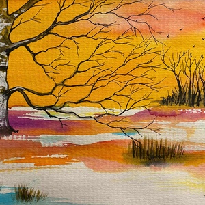 Téli hajnal akvarell festmény - művészet - festmény - akvarell - Meska.hu