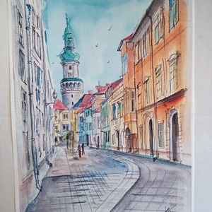 Sopron Akvarellnyomat, Soproni tűztorony, városkép,  - művészet - festmény - akvarell - Meska.hu