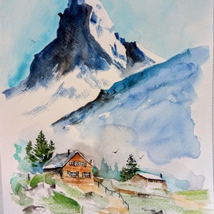 Matterhorn Eredeti akvarell festmény, svájc, alpok - művészet - grafika & illusztráció - művészi nyomat - Meska.hu