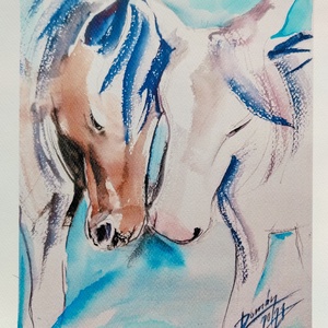  Együttlétben Akvarell festmény, lovak, ló, barátság, szerelem - Meska.hu