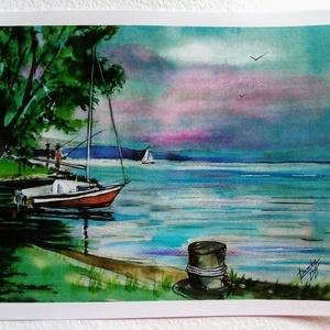 Balatoni akvarell festmény , Művészet, Festmény, Akvarell, Festészet, Fotó, grafika, rajz, illusztráció, MESKA