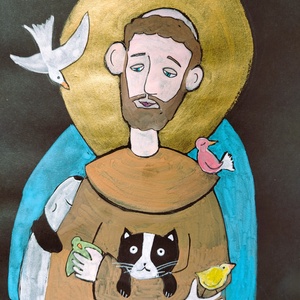 Szent Ferenc Festett grafika - Meska.hu