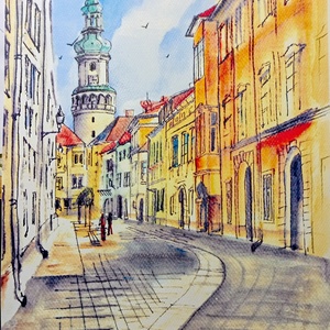 Sopron Akvarellnyomat, Soproni tűztorony, városkép,  - művészet - festmény - akvarell - Meska.hu