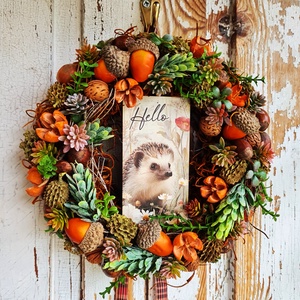 Őszi ajtódísz sünivel - Meska.hu