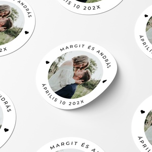 Egyedi Esküvői Matrica, Öntapadós Fotós Matrica, Körmatrica, Dekormatrica, Boríték záró matrica Fényképpel, Esküvő, Meghívó & Kártya, Meghívó, Fotó, grafika, rajz, illusztráció, MESKA